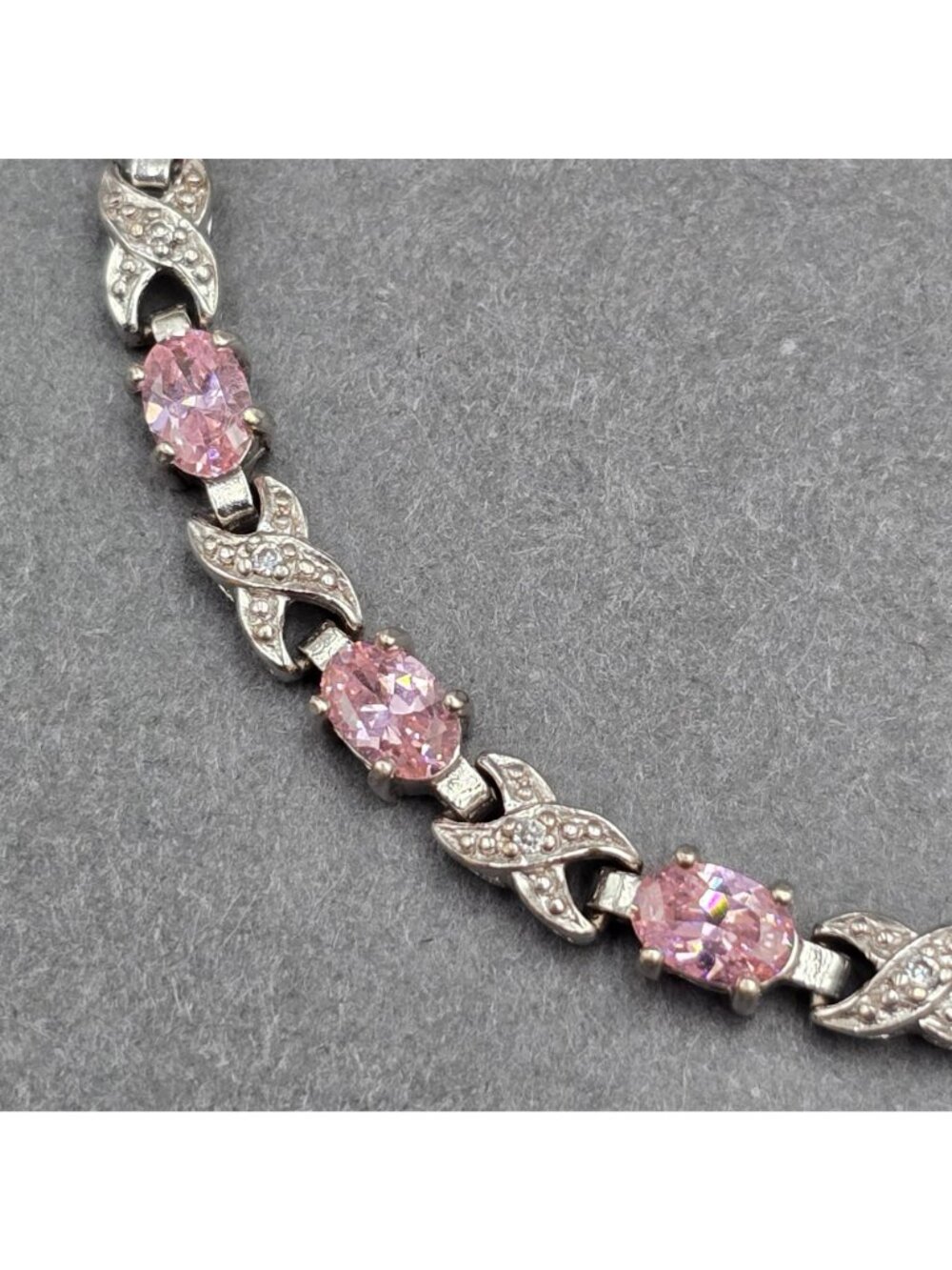 Ross Simons Sterling Silver Pink CZ Tennis Bracelet 8" XOXO Link Statement Piece - Picture 3 of 14